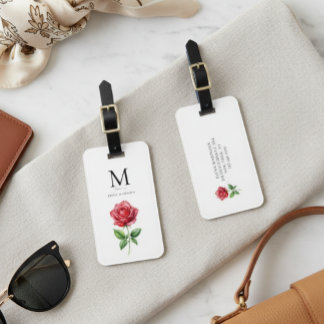 Elegantes rotes Rosenblumen-Monogramm personalisie Gepäckanhänger