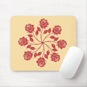 Elegantes rotes Rosenmandala kreisförmiges florale Mousepad