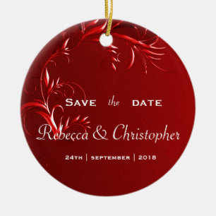 Elegantes rotes Save-the-Date Keramik Ornament