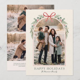 Elegantes rotes Schleifen-Festtags-Familienfoto Feiertagskarte
