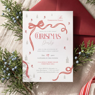 Elegantes rotes Schleifenband nordische Weihnachts Einladung