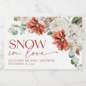 Elegantes Rotes Schnee in Liebe Winter Brautparty Schaumweinetikett (Einzelnes Label)