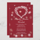 Elegantes Rotes Schneeflocken Herz Brautparty Einladung (Vorne/Hinten)