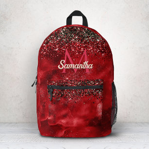 Elegantes rotes schwarzes goldenes Glitter-Monogra Bedruckter Rucksack