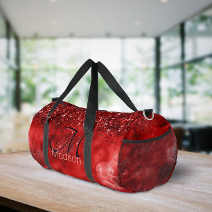 Elegantes rotes schwarzes goldenes Glitter Monogra Duffle Bag