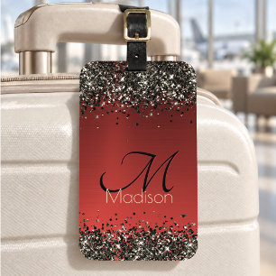Elegantes rotes schwarzes goldenes Glitter-Monogra Gepäckanhänger