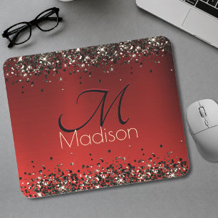 Elegantes rotes schwarzes goldenes Glitter-Monogra Mousepad