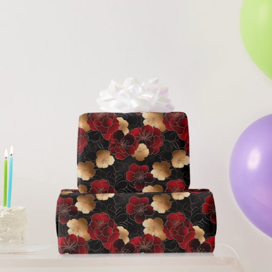 Elegantes rotes, schwarzes und goldfarbenes Marmor Geschenkpapier (Partygeschenke)