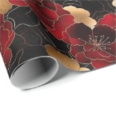 Elegantes rotes, schwarzes und goldfarbenes Marmor Geschenkpapier (Rolleneckpunkt)