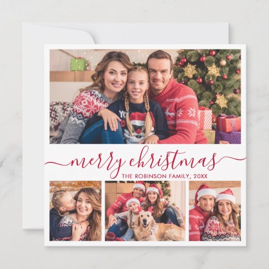 Elegantes rotes Script 4 Foto Collage Weihnachten (Vorderseite)