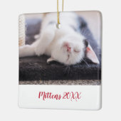 Elegantes Rotes Script Cat Foto Modern Keramikornament (Links)