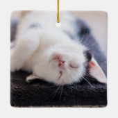 Elegantes Rotes Script Cat Foto Modern Keramikornament (Rückseite)