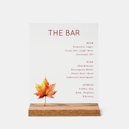 Elegantes rotes Serifen-Bar-Menü-Schild Acrylschild (Vorderseite)