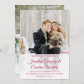 Elegantes rotes Skript 2 Foto Winterhochzeit Einladung (Vorne/Hinten)