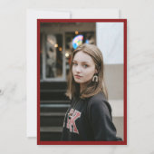 Elegantes rotes Skript Coquette-Abschlussfeier-Fot Einladung (Rückseite)