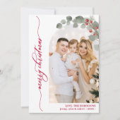 Elegantes Rotes Skript Foliage Foto Weihnachten (Vorderseite)