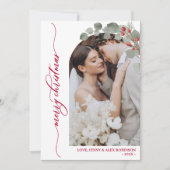 Elegantes Rotes Skript Foliage Foto Weihnachten (Vorderseite)