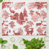 Elegantes Rotes Toile Deer in Woodland Geschirrtuch (Gefaltet)