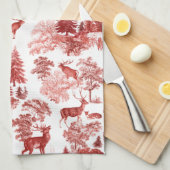 Elegantes Rotes Toile Deer in Woodland Geschirrtuch (Viertel Falte)