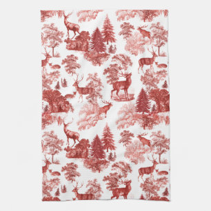 Elegantes Rotes Toile Deer in Woodland Geschirrtuch
