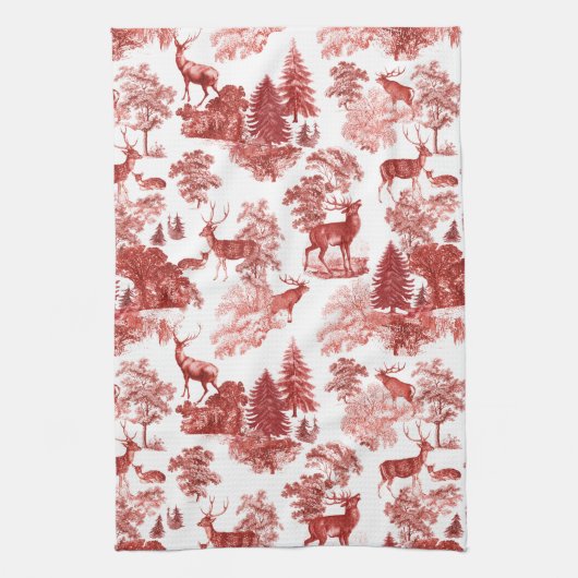 Elegantes Rotes Toile Deer in Woodland Geschirrtuch (Vertikal)