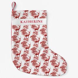 Elegantes Rotes Toile Deer in Woodland Kleiner Weihnachtsstrumpf