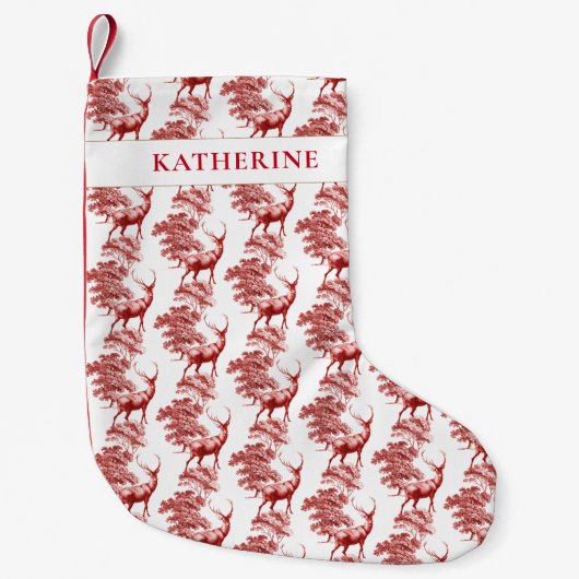 Elegantes Rotes Toile Deer in Woodland Kleiner Weihnachtsstrumpf (Vorderseite)