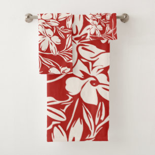 Elegantes rotes tropisches Blumenmuster mit lebend Badhandtuch Set