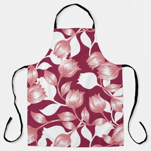 Elegantes rotes Tulip-Silhouette Blumenmuster II Schürze (Vorderseite)