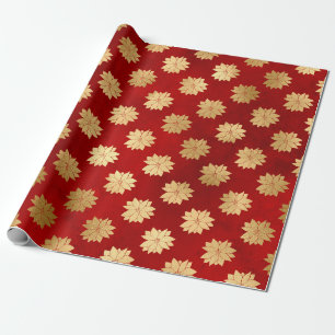 Elegantes rotes und goldenes Weihnachtsblumenmuste Geschenkpapier
