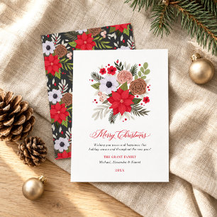 Elegantes rotes und grünes florales Weihnachtsgrün Feiertagskarte