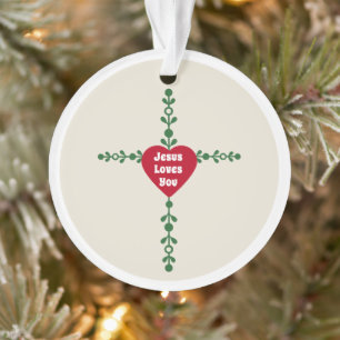 Elegantes rotes und grünes Kranzkreuz Frohe Weihna Ornament