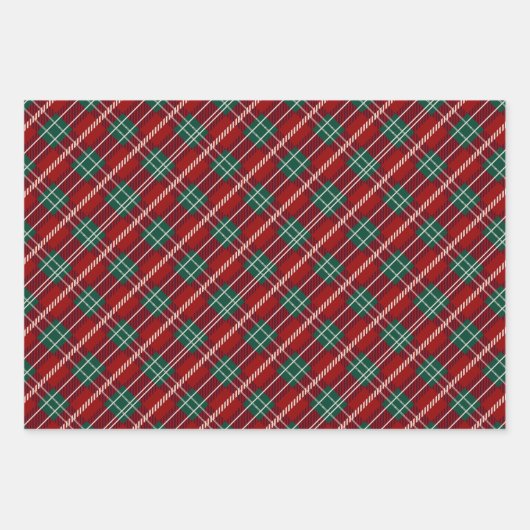 Elegantes rotes und Kariertes Muster Geschenkpapier Set (Vorderseite)