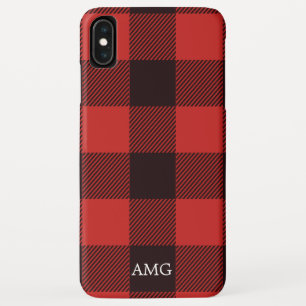 Elegantes rotes und schwarzes Flanell-Monogramm-Ka Case-Mate iPhone Hülle