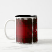 Elegantes rotes und schwarzes Kariertes Monogramm  Zweifarbige Tasse (Links)