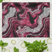 Elegantes rotes und silbernes Glitter-Achat-Muster Geschirrtuch (Gefaltet)