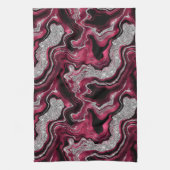 Elegantes rotes und silbernes Glitter-Achat-Muster Geschirrtuch (Vertikal)