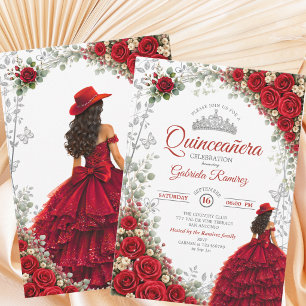 Elegantes rotes und silbernes Wasserfarben-Quincea Einladung