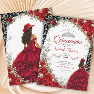 Elegantes rotes und silbernes Wasserfarben-Quincea Einladung