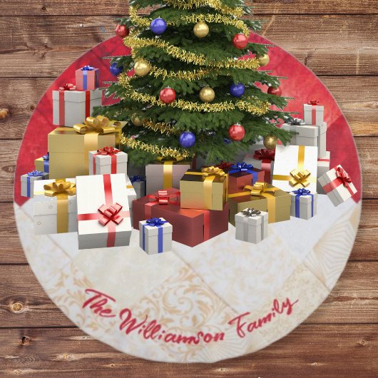 Elegantes rotes und weißes Muster Weihnachten Polyester Weihnachtsbaumdecke