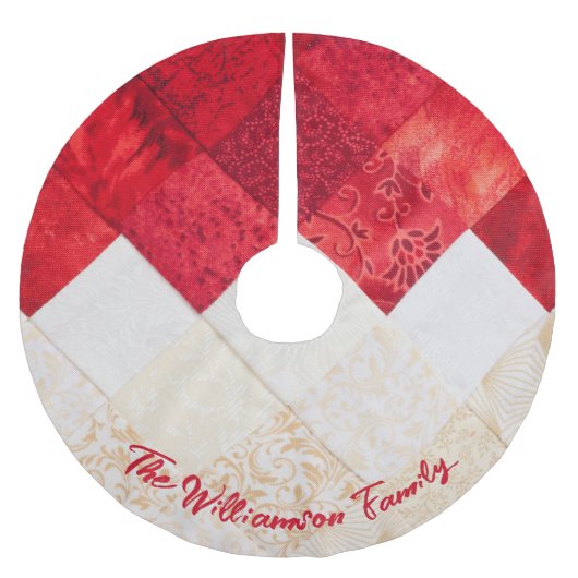 Elegantes rotes und weißes Muster Weihnachten Polyester Weihnachtsbaumdecke (Vorderseite)