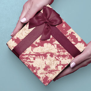 Elegantes rotes Vintage-Toile-de-Jouy-Seenszenario Geschenkpapier