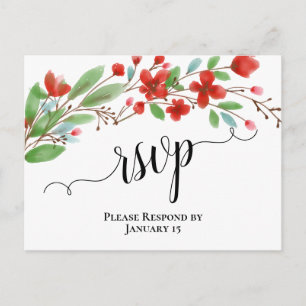 Elegantes Rotes Wasserfarbenblüten Hochzeit RSVP Postkarte