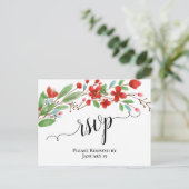 Elegantes Rotes Wasserfarbenblüten Hochzeit RSVP Postkarte (Stehend Vorderseite)
