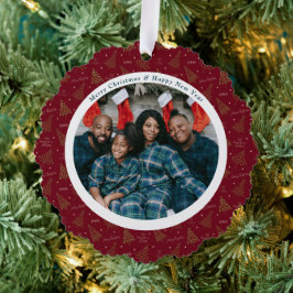 Elegantes Rotes Weihnachten & Glückliches Neues Ja Ornament Karte