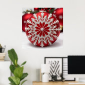 Elegantes Rotes Weihnachtsgeschenk mit Snowflake Poster (Heimbüro)