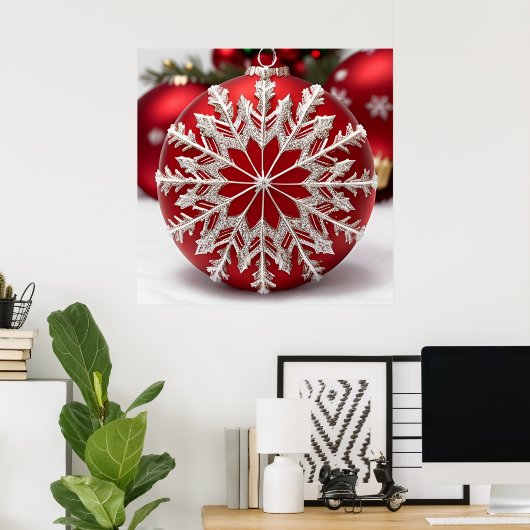 Elegantes Rotes Weihnachtsgeschenk mit Snowflake Poster (Heimbüro)