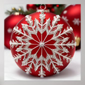 Elegantes Rotes Weihnachtsgeschenk mit Snowflake Poster (Vorne)