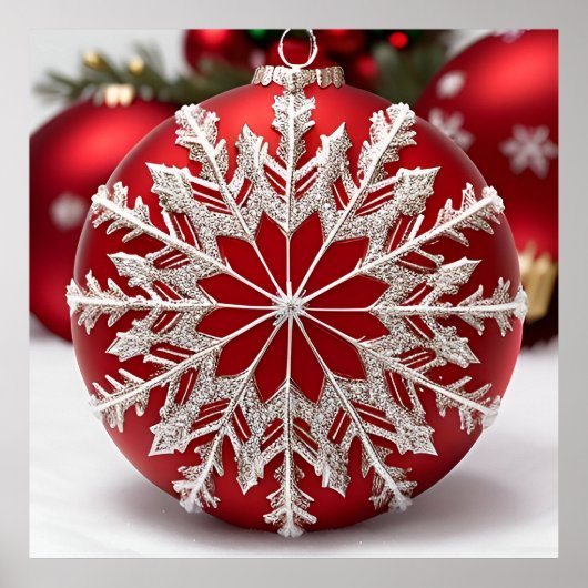 Elegantes Rotes Weihnachtsgeschenk mit Snowflake Poster (Vorne)