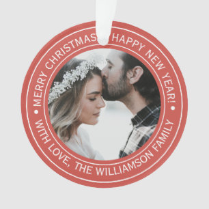 Elegantes rotes Weihnachtsmonogramm-Foto-Ornament Ornament